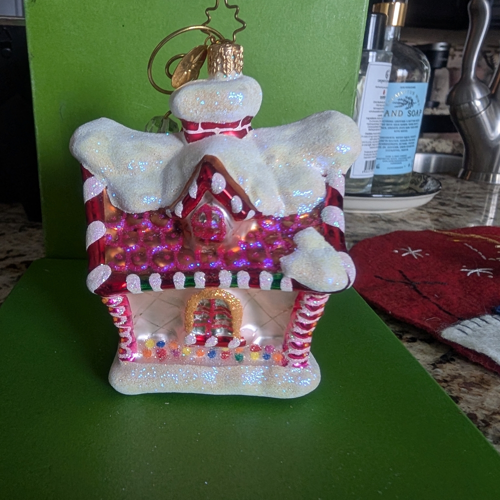 Festive Gingerbread House Ornament - Red and White
